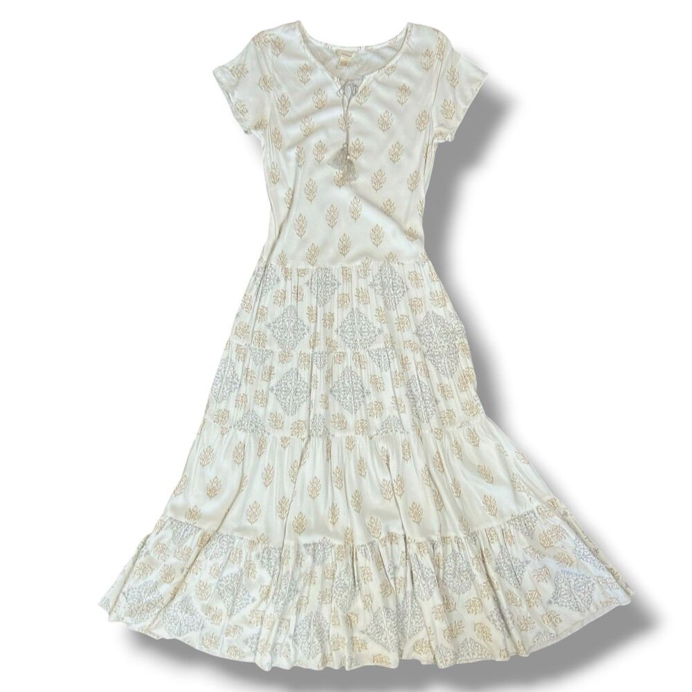 Sundance Drop Waist Maxi Dress Size L Tiered Sundress Peasant Boho Rayon Flowy